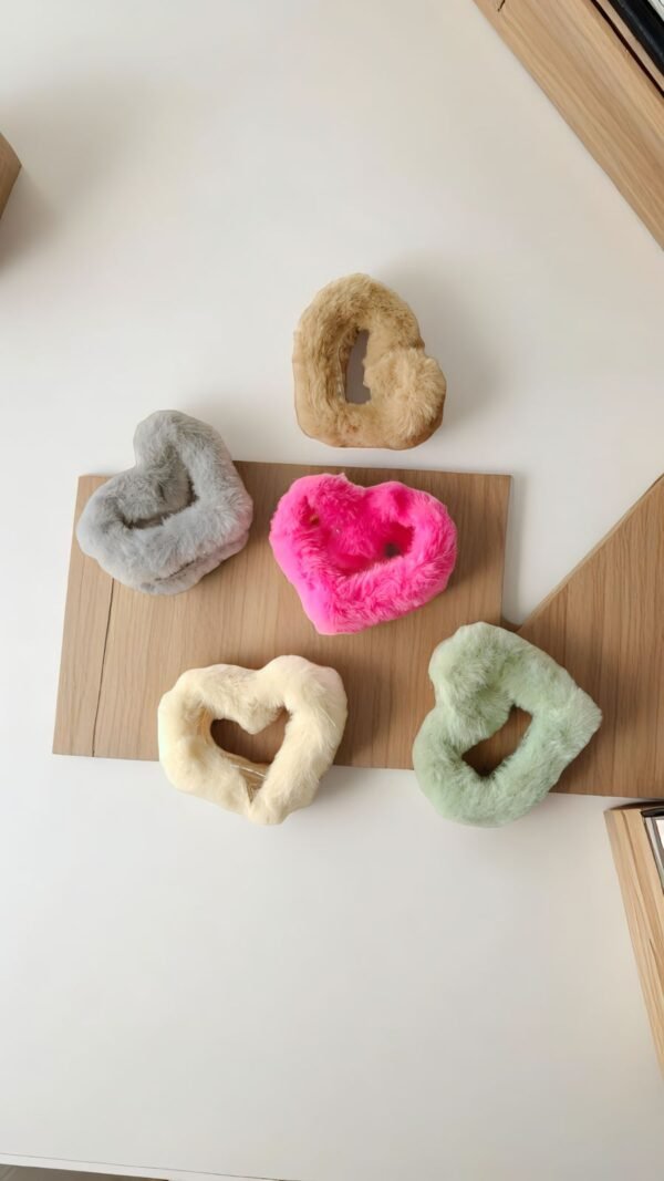 Furry Heart Hair Claw – Soft & Stylish Grip Clip for Girls - Image 4