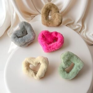 Furry Heart Hair Claw – Soft & Stylish Grip Clip for Girls