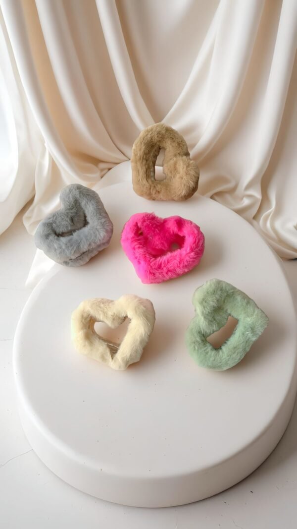 Furry Heart Hair Claw – Soft & Stylish Grip Clip for Girls