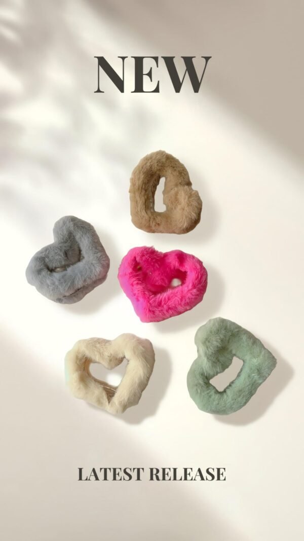Furry Heart Hair Claw – Soft & Stylish Grip Clip for Girls - Image 2