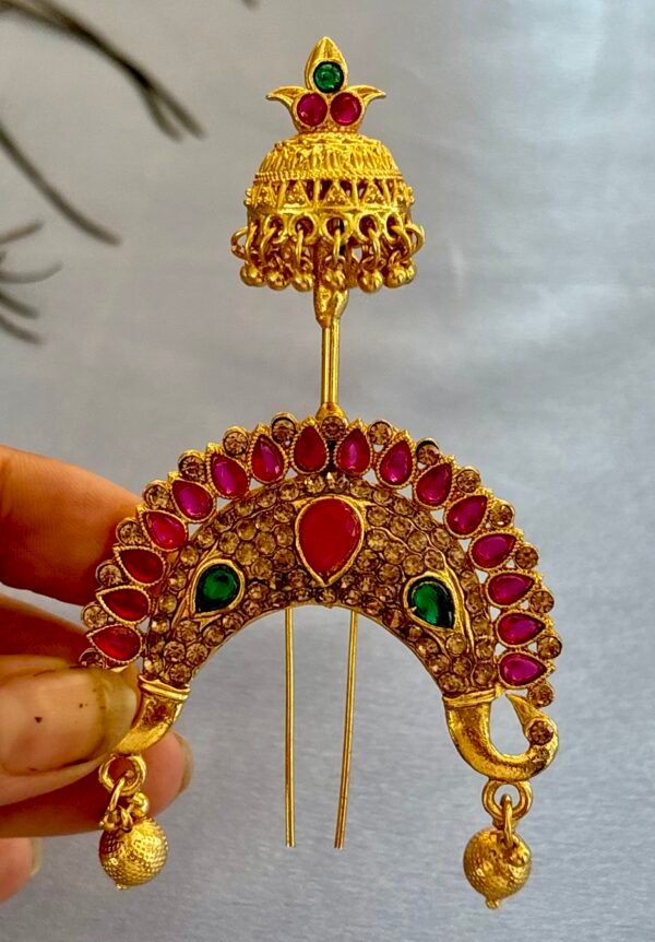 Royal Maharashtrian Hair Ornament – Traditional Jadai Billai / Juda Pin / Ambada Pin. - Image 3