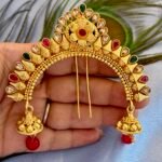 Traditional Maharashtrian Ambada Juda Pin | Gold Plated Hair Bun Pin with Jhumka for Women & Girls