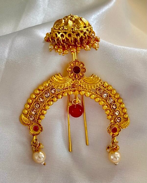 Royal Maharashtrian Hair Ornament – Traditional Jadai Billai / Juda Pin / Ambada Pin. - Image 3